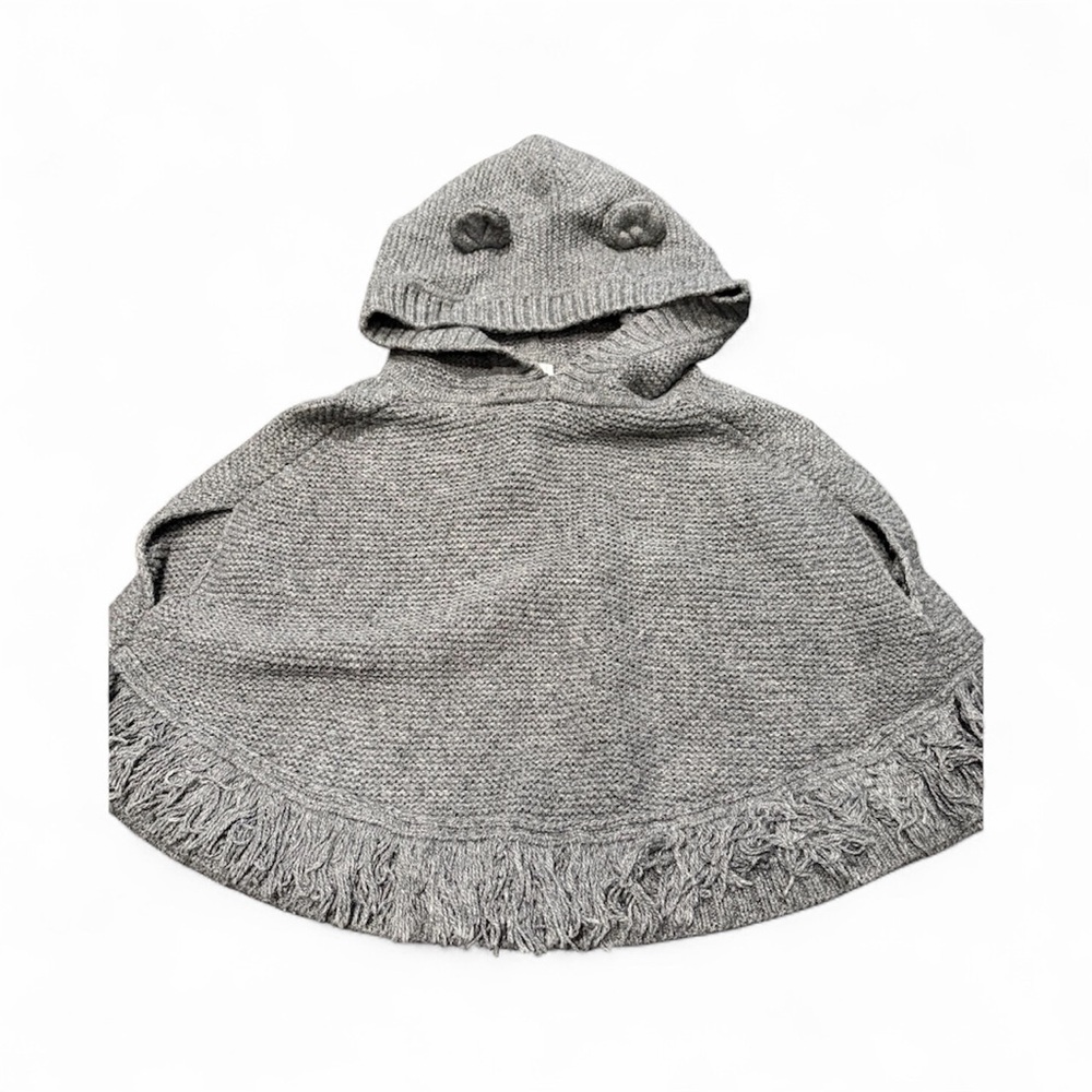 Bay Gap Grey knit Hooded Poncho with bottom Fringe